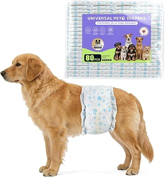 Dog Diapers Male 80 Count Belly Bands for Male Dogs M, Male Dog Diapers Disposable with Wetness Indicator Adjustable Male Dog Wraps Super Absorbent Leak-Proof for Incontinence Marking - Blue