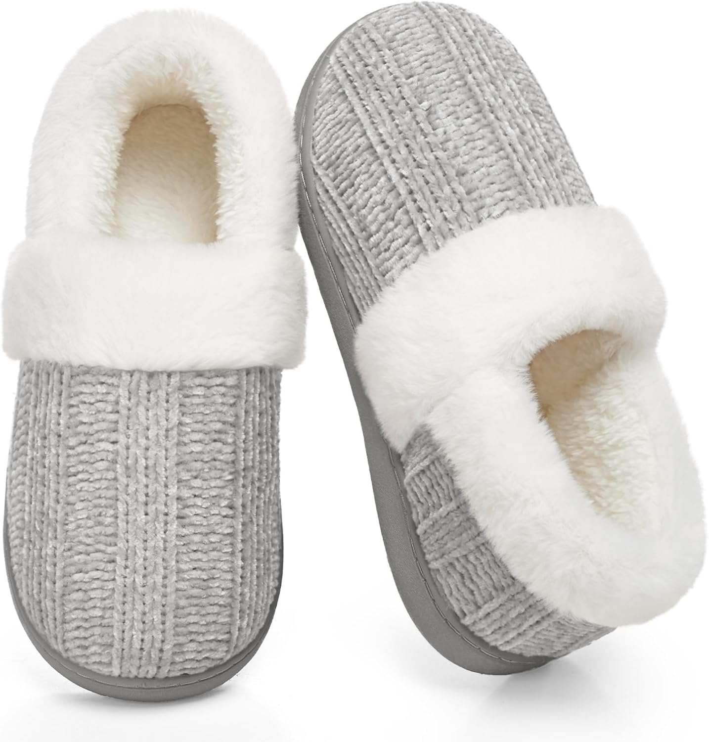 ATHMILE House Slippers for Women Memory Foam Closed Back House Shoes Outdoor Indoor Bedroom Slippers Chenille Knit Fleece Fuzzy Comfy Cozy