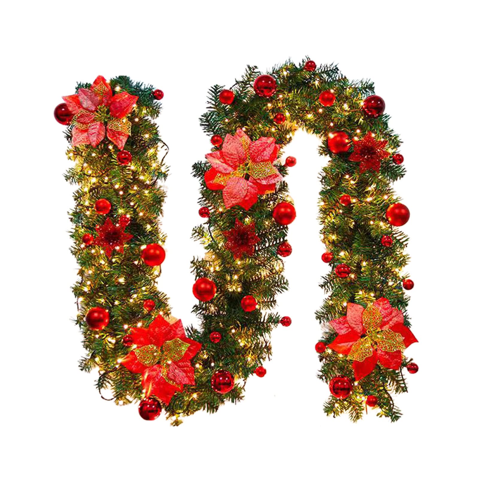 Encryption Artificial Xmas Garland with Pine Cones, 8.9 FT Christmas Garland Prelit, PVC Garden Arch Arrange Fake Plant Vine for Home Faux Plant Vine Vivid for Party(Red with String Light)