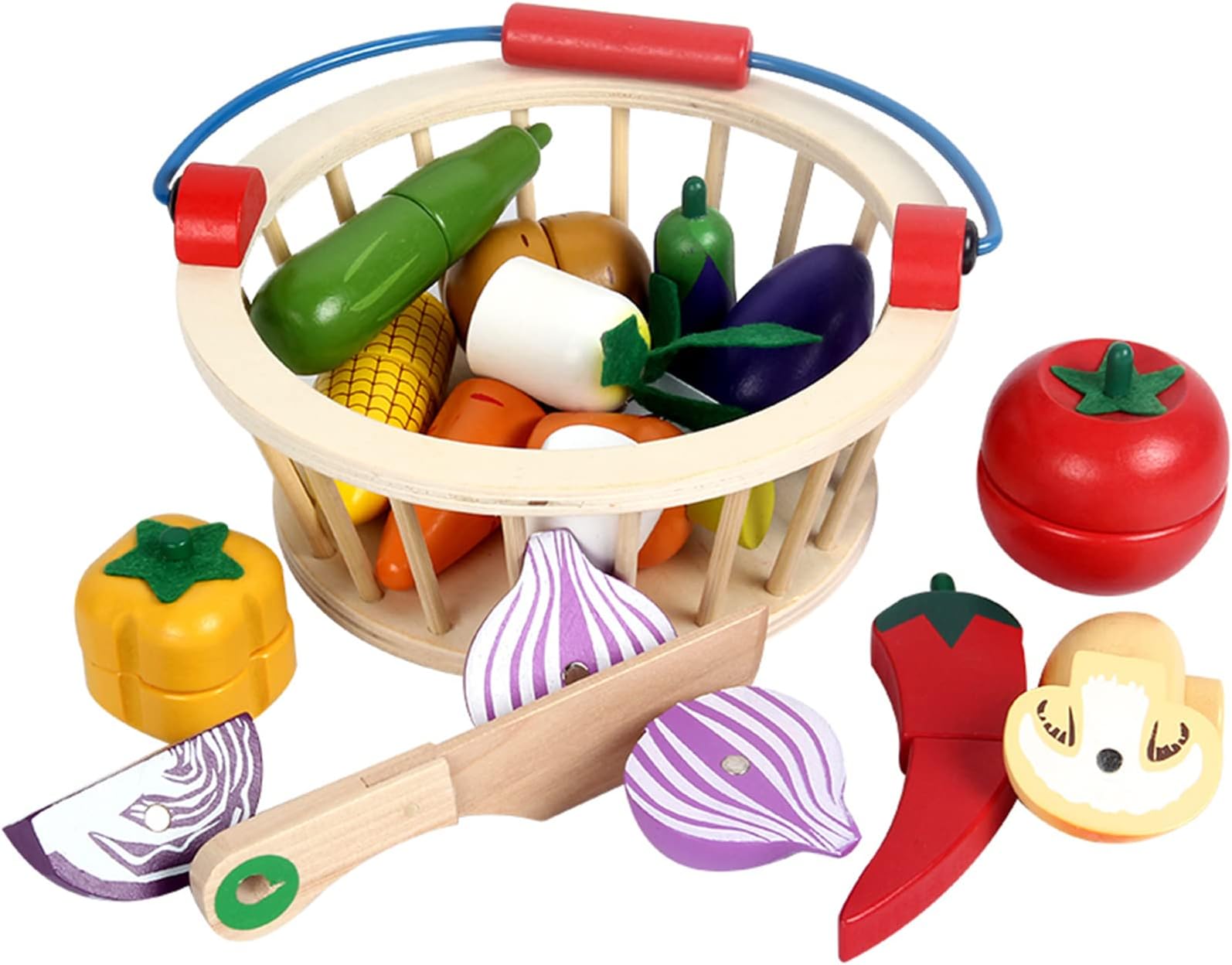 Vegetable Toys Set Farmers Market Basket Toy Kitchen Accessories Pretend Cutting Play Food Set for Toddlers 3 Years (12PCS)