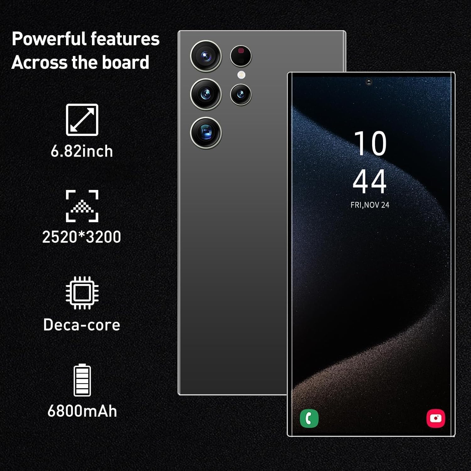Unlocked Cell Phone C24 Ultra Smart Phone 256GB+8GB Large Storage Android 14 Unlocked Phone, 6800mAh Battery, 6.8" HD Screen/5G Dual SIM/Fingerprint Unlock/GPS(Black)