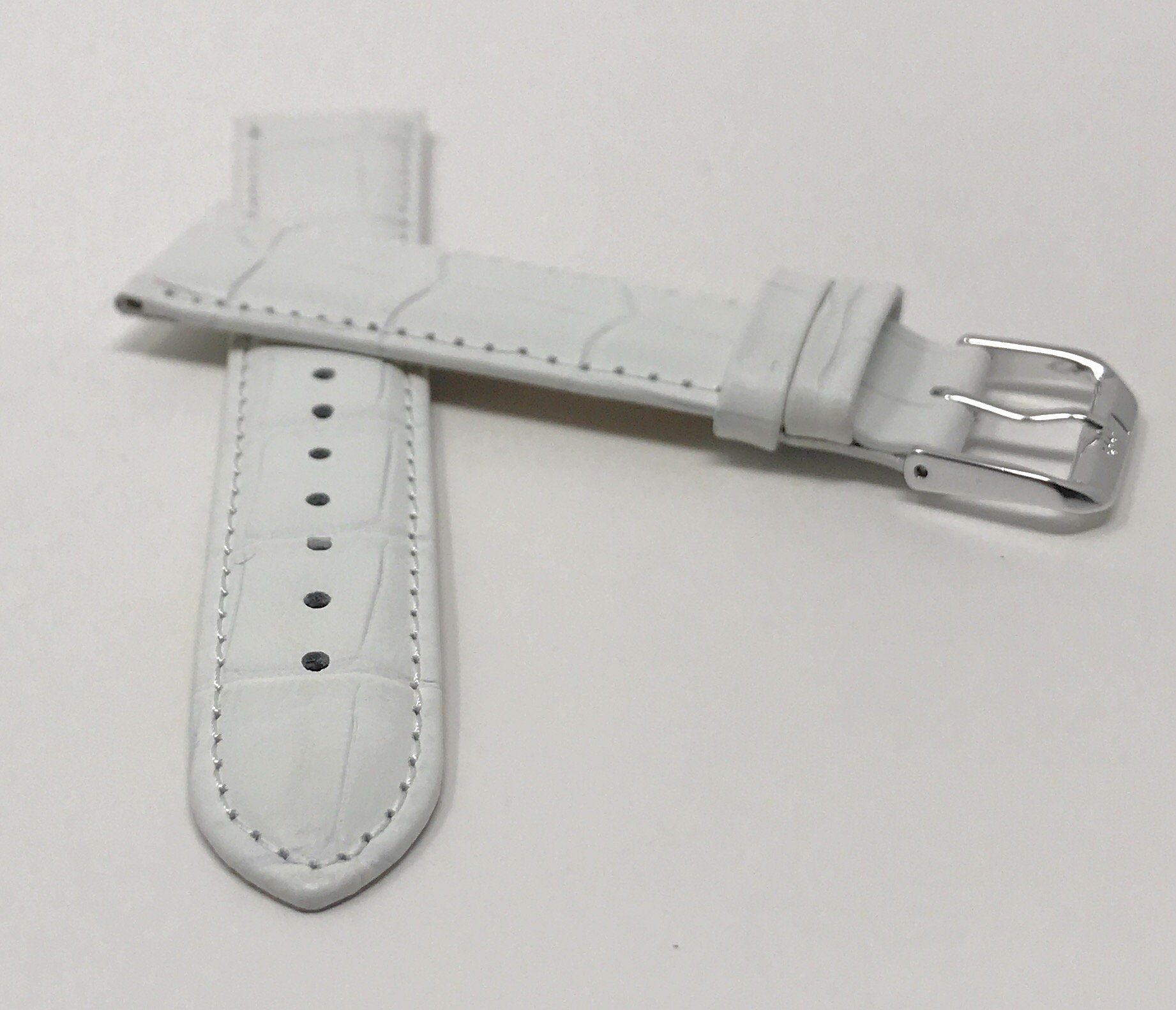 Bandini 16mm Womens Italian Leather Watch Band Strap - White - Alligator Pattern