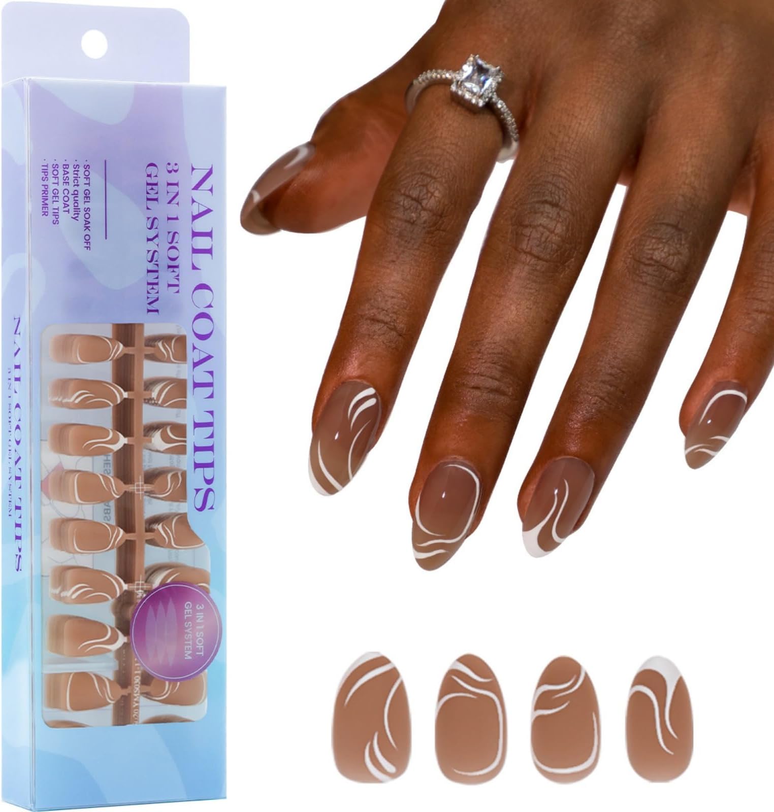Soft Gels Nails Tips Press On Nails 3 In1 X Coat Tips 14 Sizes Pre-Colored Fake Nails Extensions French Nails Tips Gifts
