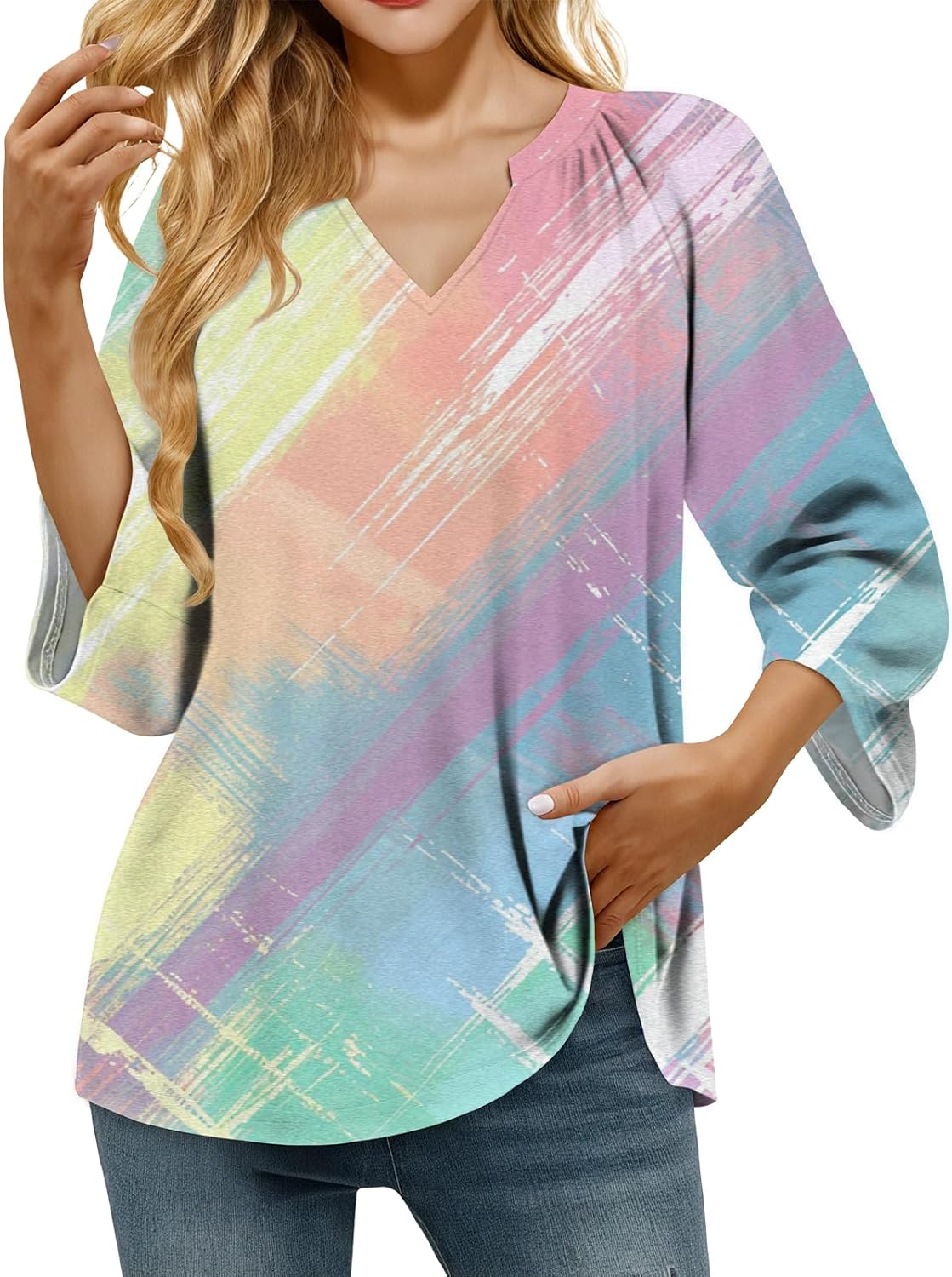 Retro Breathable Shirt for Women Vintage Novelty Stylish Boho Loose Fit 3/4 Sleeve ...