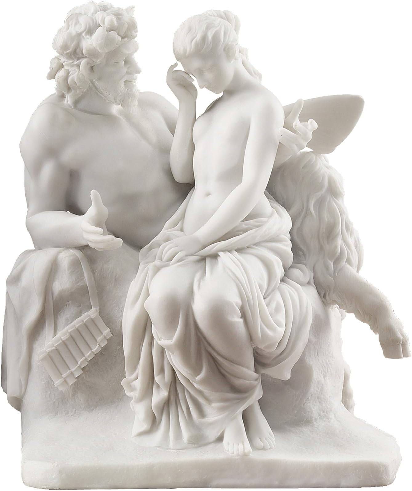 Design Toscano WU73382 Pan Comforts Psyche Greek Replica Statue, 21.5 cm, Bonded Marble Polyresin, White