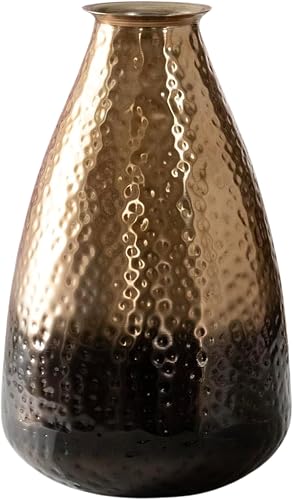 ANDALUCA Decorative Metal Vase with Hammered Rustic Bronze Ombre Finish 12in