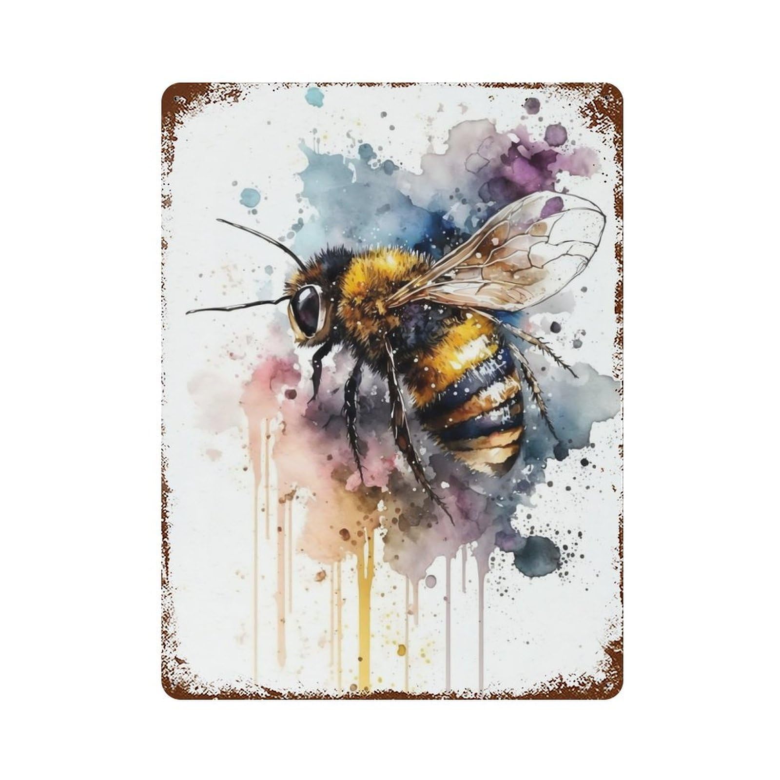 Watercolor Bee Vintage Rust Metal Sign 15.7"x11.8", for Basement, Hobby Room And Garage Decor, Farmhouse Wall Decor