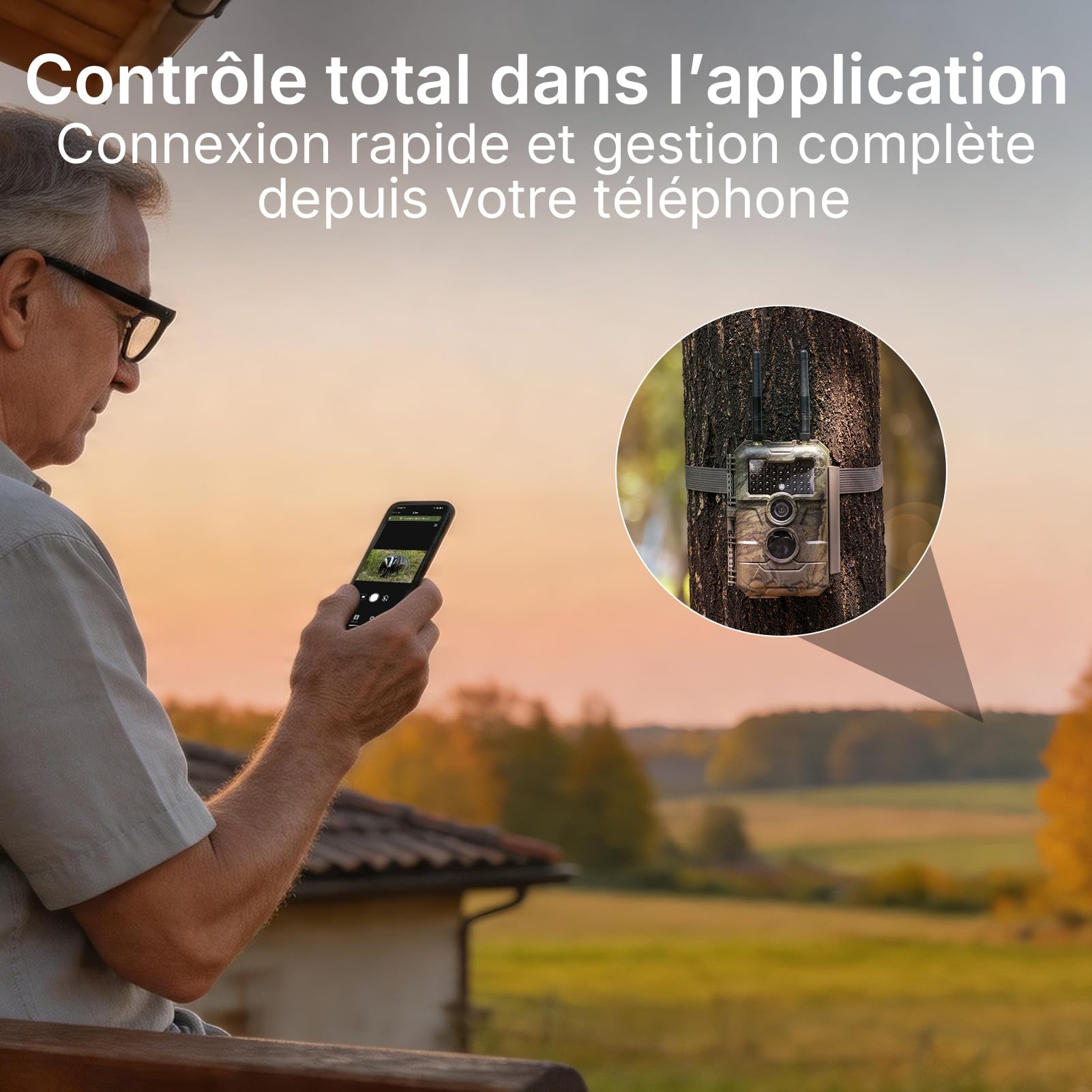 GardePro E6 2.0 Pro 4K Camera de Chasse WiFi, Batterie de 7800 mAh et Carte SD de 64 Go, Portée WiFi de 50 mètres, 64MP Caméra de Chasse Connectée Telephone, Camera Vision Nocturne Animaux Exterieur