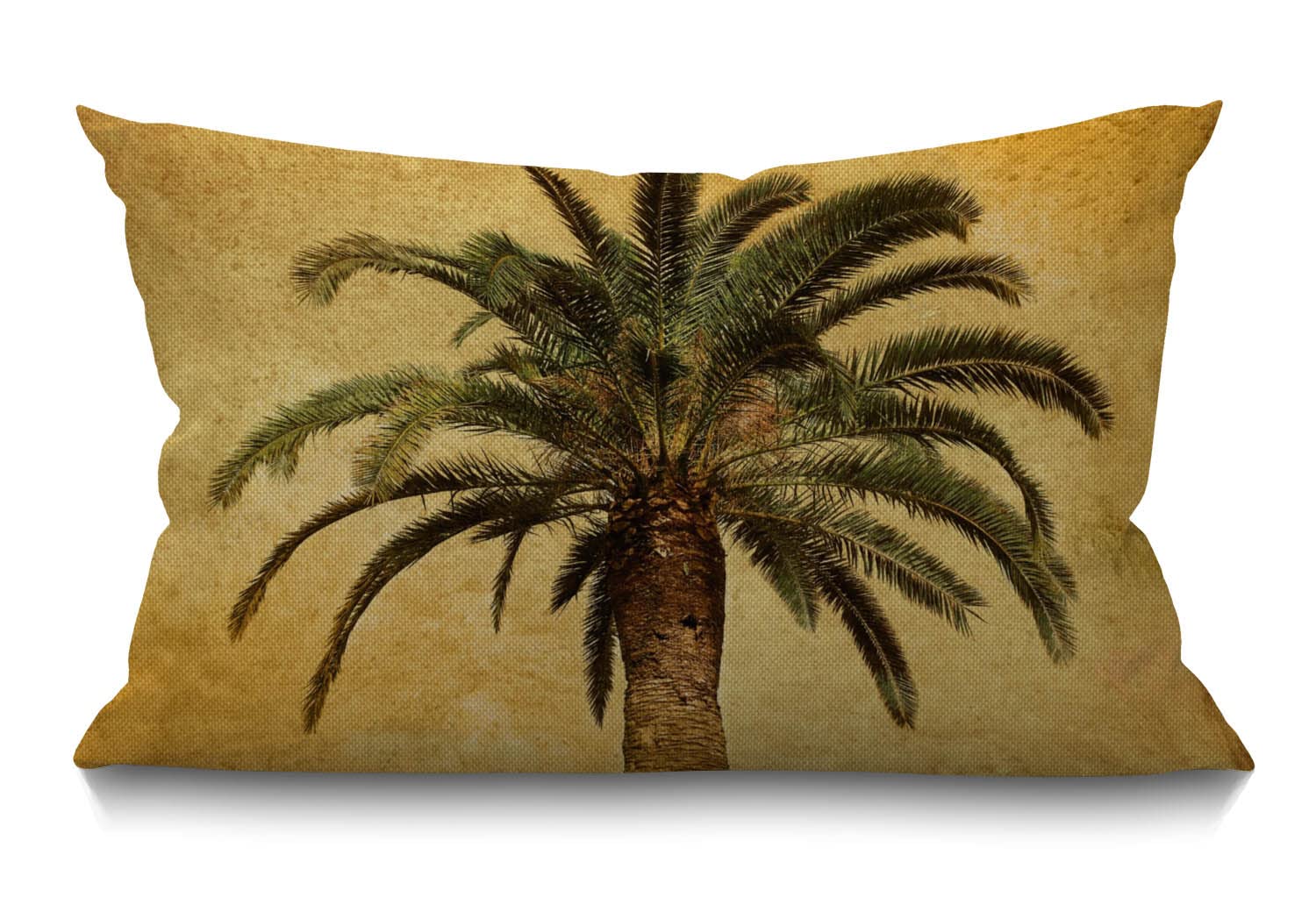 Palm Tree Cushion Cover Hawaiian Tropical Palms Leaf Vintage Green Yellow Waist Lumbar Cotton Linen Throw Pillow case Pillow Cover for Sofa Home Decorative Oblong 12x20 Inches 30 x 50 cm