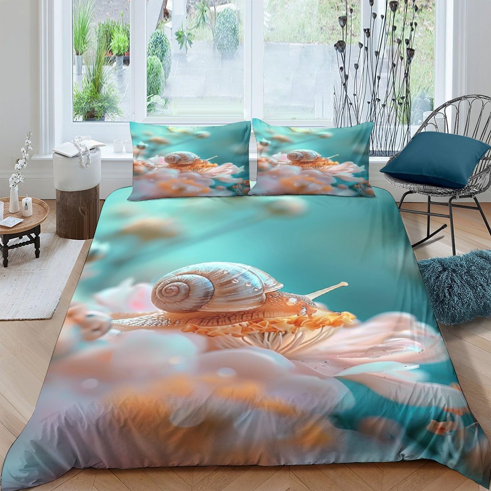 Ctjqhvkz Style-6 3D Printed Seashell Ocean Fitted Sheet Microfiber Non Slip Pastel Snail Bed Sheet For Bedroom Guest Room Decor Single（135X200cm）