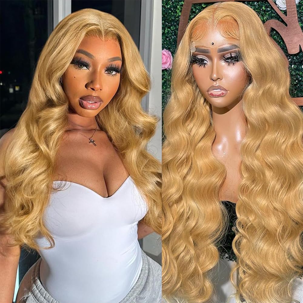 Honey Blonde Wig Human Hair 13x4 Honey Blonde HD Lace Front Wig Human Hair Pre Plucked Body Wave Blonde Lace Front Wigs Human 200 Density Glueless Wigs 20 Inch