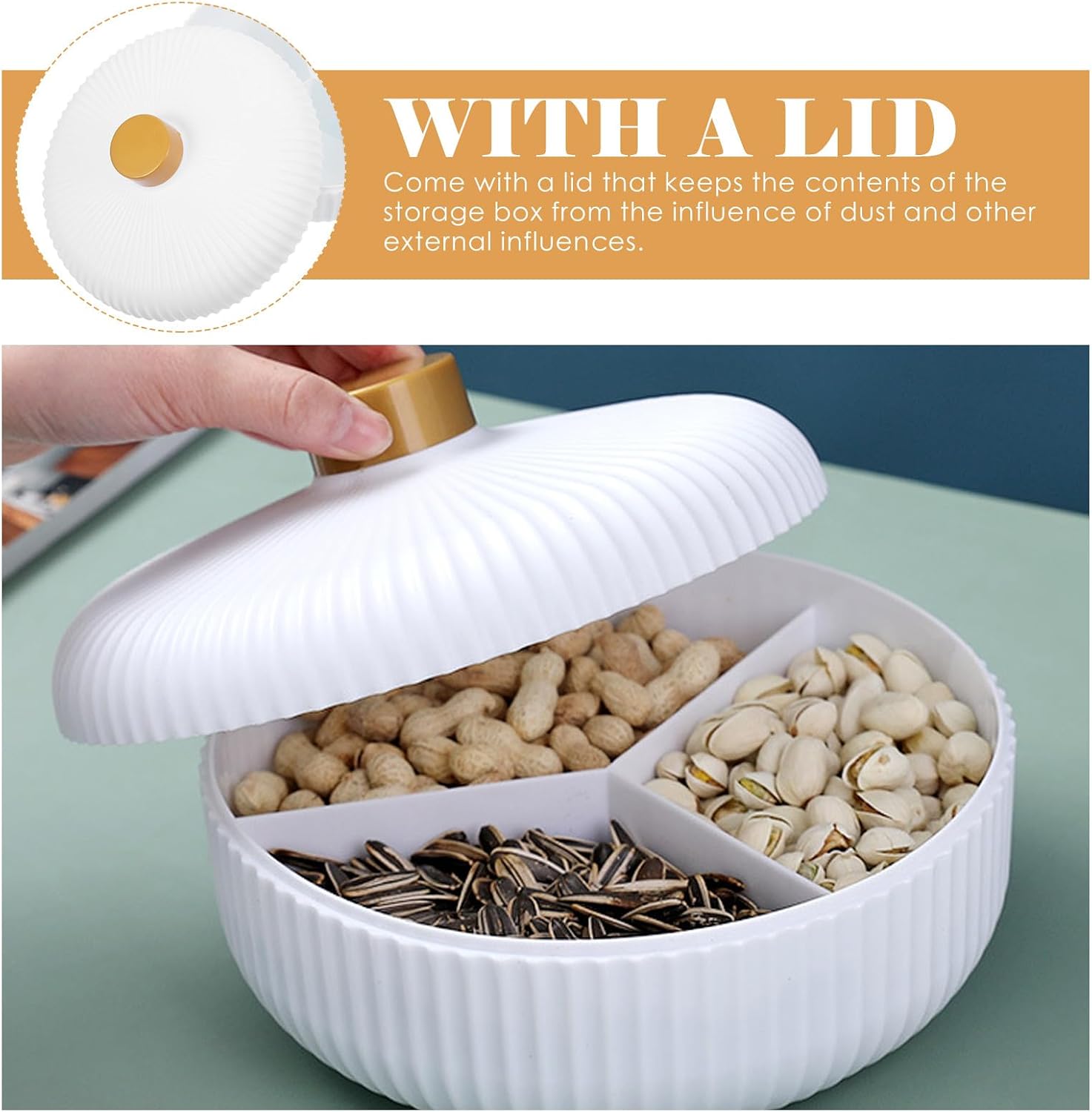 Compartment Fruit Box with Lid, PP Snack Storage for Living Room