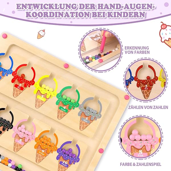 Montessori Spielzeug ab 3 4 Jahre Magnetspiel Labyrinth Geschenk für Mädchen Junge Kind 3 Jahre Spielzeug Mädchen Junge Kinder Holzspielzeug Zahlen und Farben Lernspiele Motorikspielzeug - 5