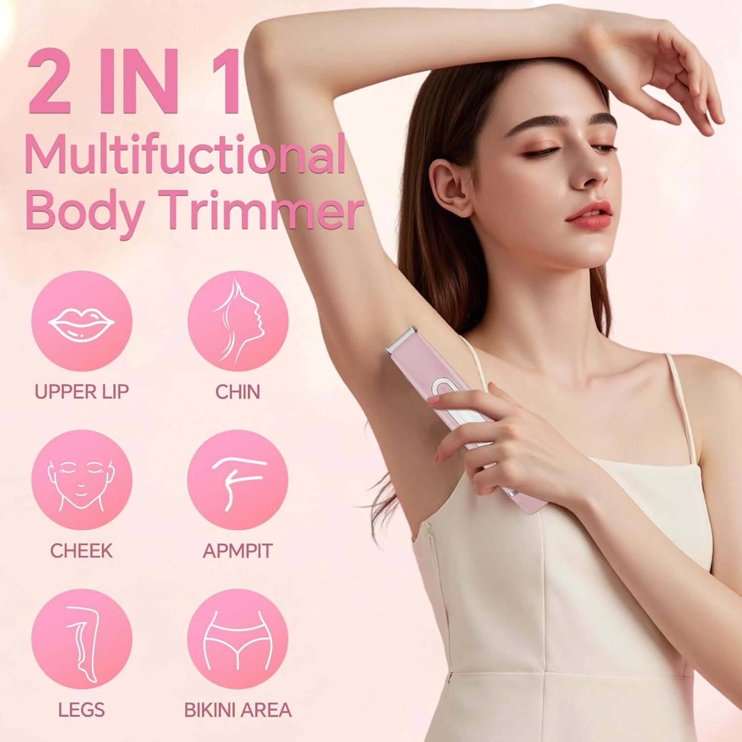 RUIM Bikini Trimmer for Women, 2-in-1 Electric Razor & Pubic Hair Remover - Painless for Sensitive Skin, IPX6 Waterproof, Cordless & USB Rechargeable for Travel, Gift for Her (Pink) - Image 3