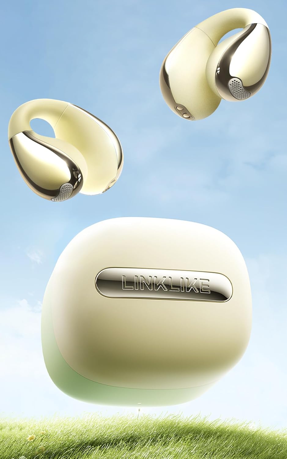 Linklike 2026 Next-Gen Clip On Earbuds for All-Day Music Lovers, Tuned for Modern Rhythmic Vibes & Podcasts, Hi-Res LDAC, Patented 0-Pressure Z-Structure, 5g IPX5 40H+ Battery AI Clear Calls, Green
