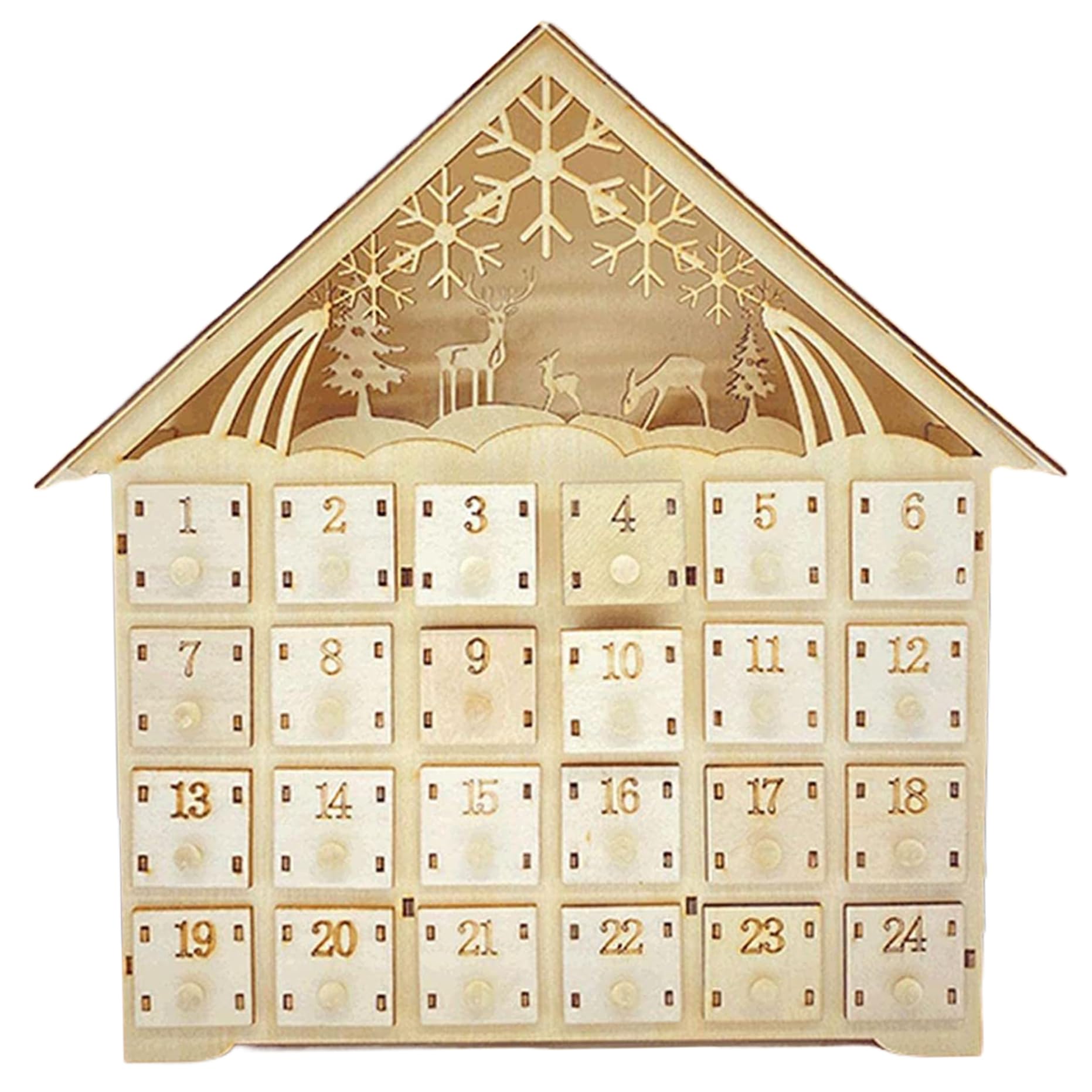 Calendario dell'Avvento di Natale in legno con 24 cassetti 10 x 2 x 12" Calendario dell'Avvento di Natale a LED Calendario dell'Avvento vuoto da riempire da soli Conto alla rovescia Nessuna batteria