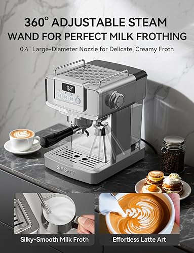 Vista 5 de Máquina de café expreso, máquina de café expreso de acero inoxidable con espumador de leche para café con leche, capuchino, machiato, para máquina