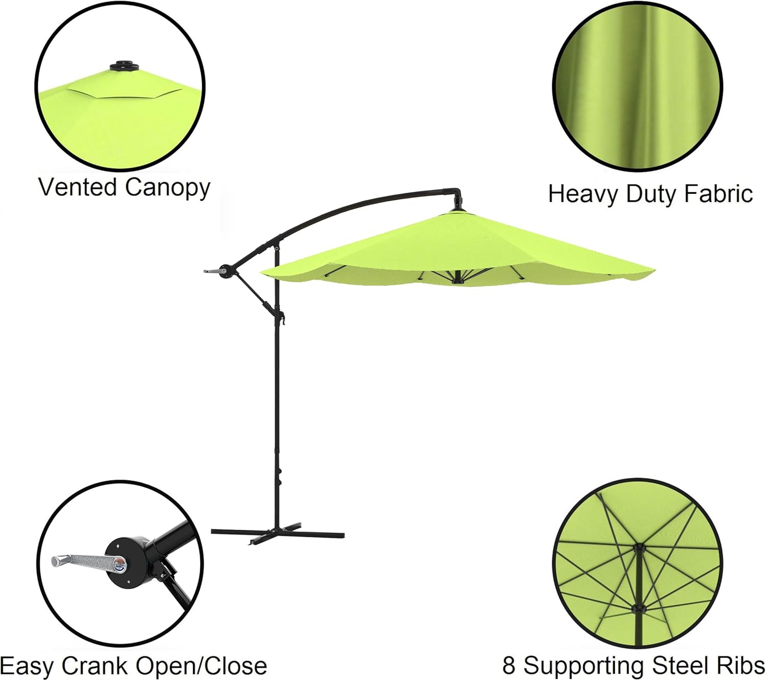 Offset Patio Umbrella - 10ft Cantilever Outdoor Umbrella with 220lb Fillable Base - Hand Crank Canopy for Deck or Poolside by Pure Garden (Lime Green)