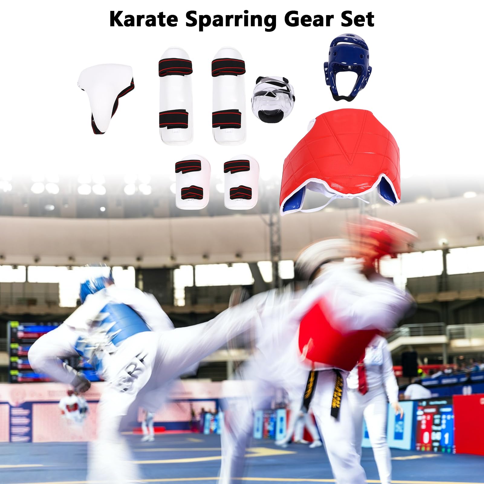 Asixxsix Zestaw Sprzętu Sparingowego do Taekwondo 6 szt., Kolor Niebieski