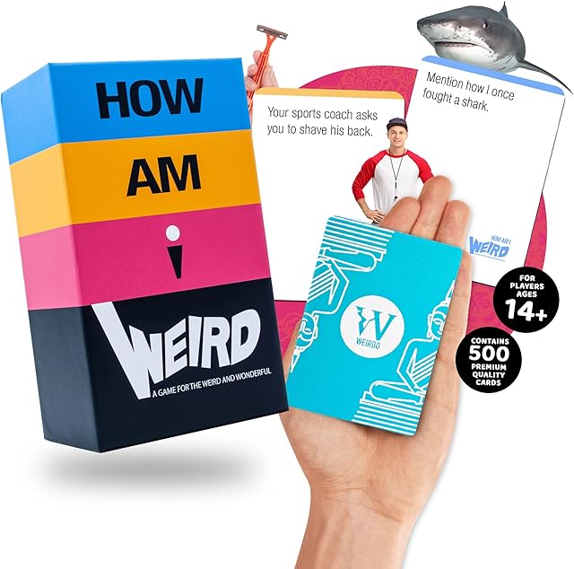 How Am I Weird Card Game, Friends & Family Party Game for Adults & Teens, Hilarious Quirky Fun Card Games for Families, 500 Playing Cards with Rules and Weird League Table