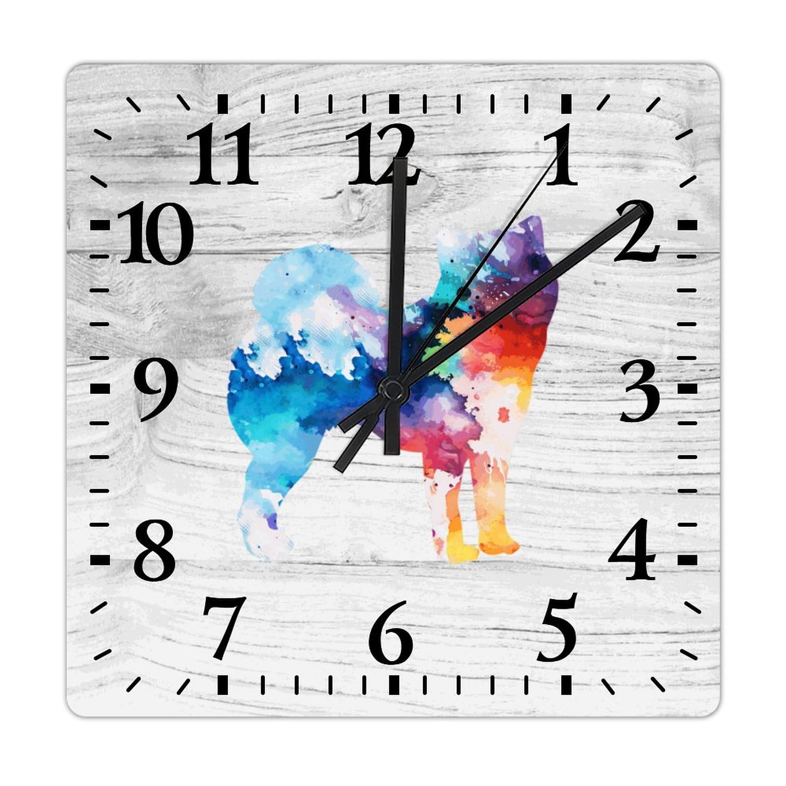 Grande horloge Shiba Inu 38 cm carrée pour cuisine et bureau