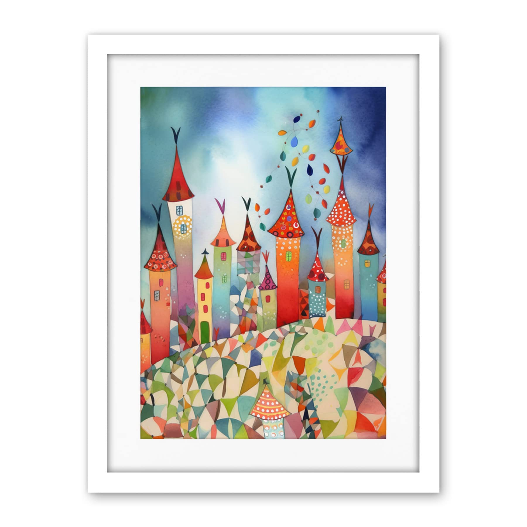 Artery8 Celebration Day Cityscape Processional Street Folk Art Watercolour Painting Artwork Framed Wall Art Print 18X24 Inch