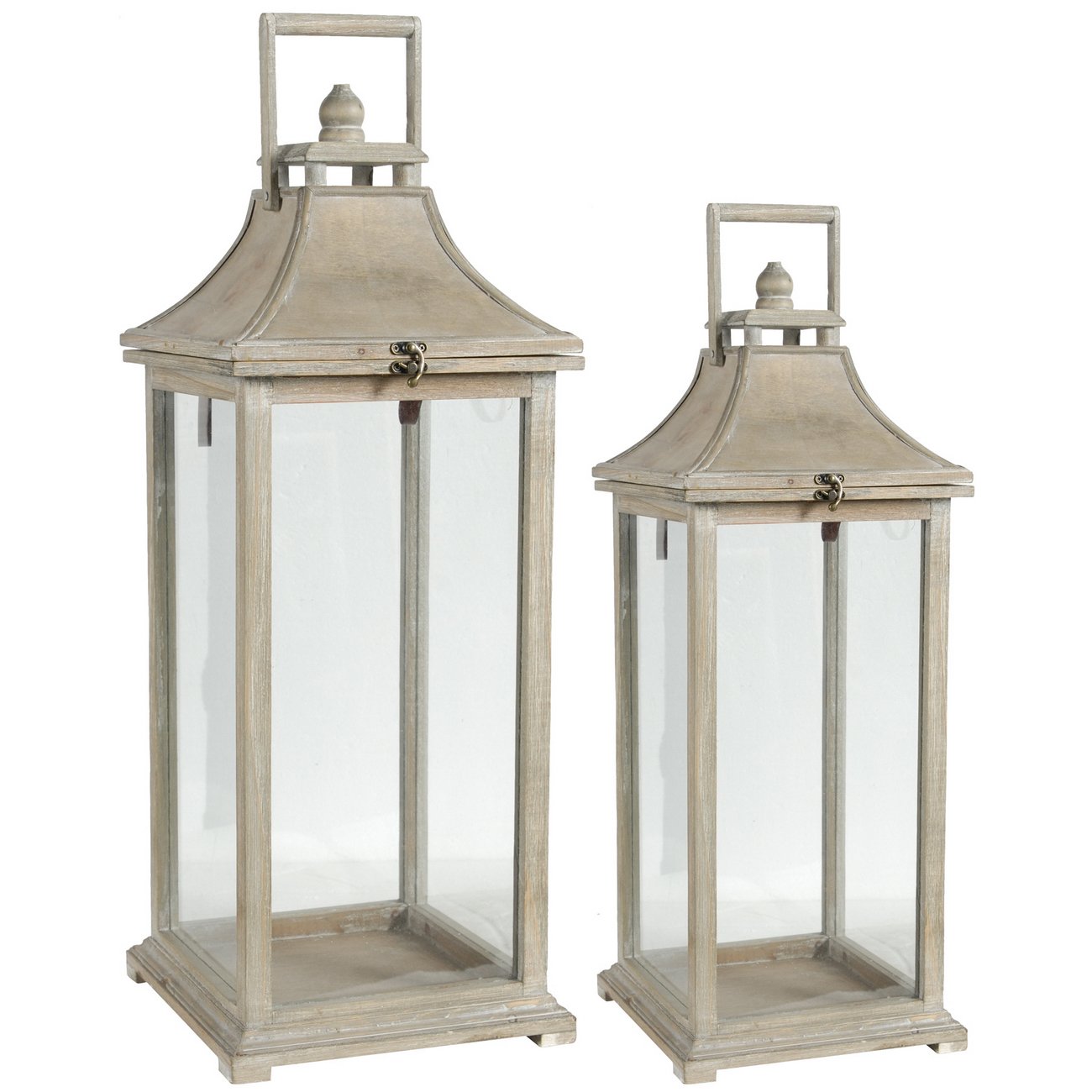 Rustic Garden Candle Lantern, Wood & Glass, Large