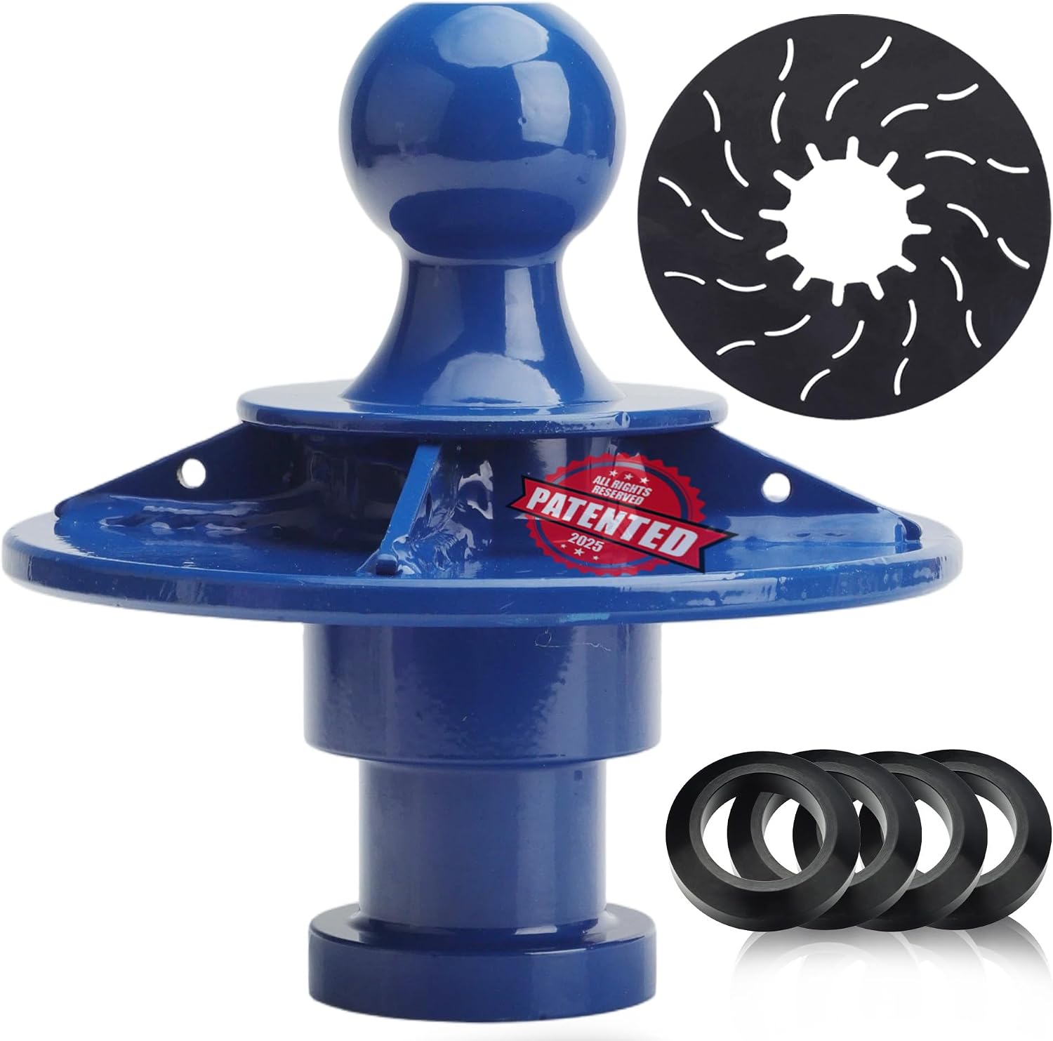 Kingpin to Gooseneck Ball Adapter 1.5" Raised Reinforced Rib for 2-5/16'' Fifth Wheel Gooseneck Ball Hitch Adapter, Anti-tilt PU Washer and 5th Wheel Lube Plate Included