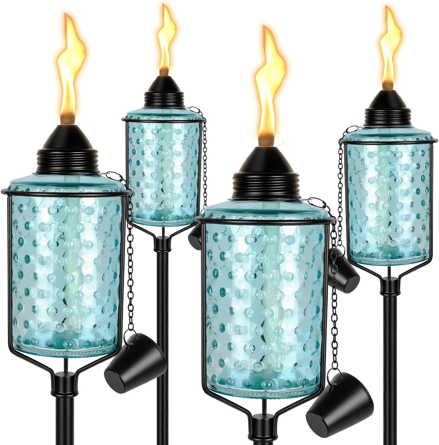 4 Pack Glass Garden Torch, 12 oz Citronella Torches for Outside, 61 Inch Decorative Torch with 5-Prong Grounded Stake for Patio, Backyard, Garden Décor, Party, Pathway