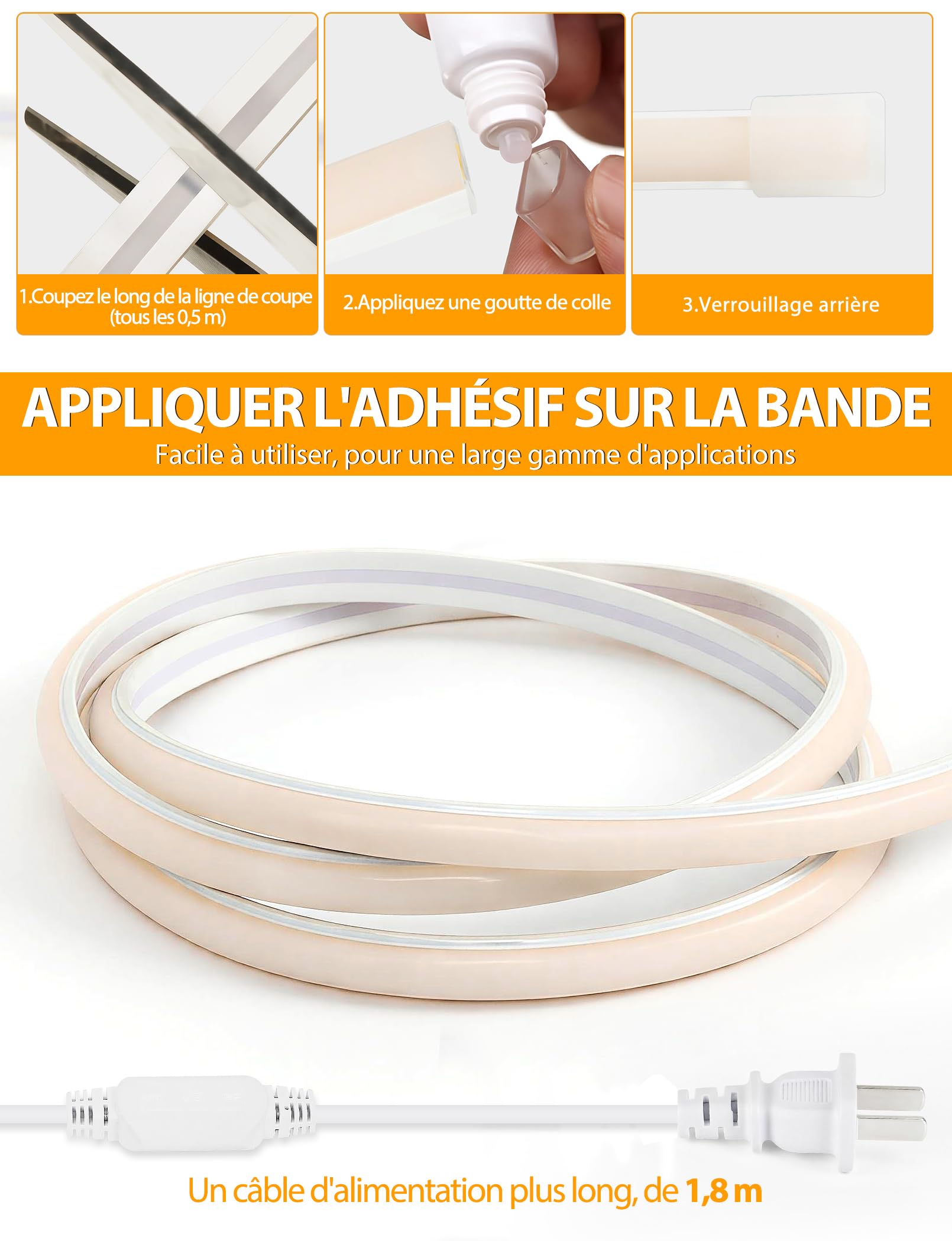 Lamomo Ruban LED COB 20m, Blanc Chaud Extérieur Étanche Bande Néon