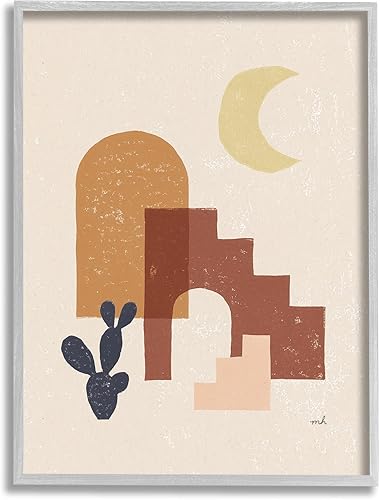 Stupell Industries Arquitectura abstracta de terracota con formas geométricas cactus de luna creciente, diseñado por Moira Hershey - Arte de pared