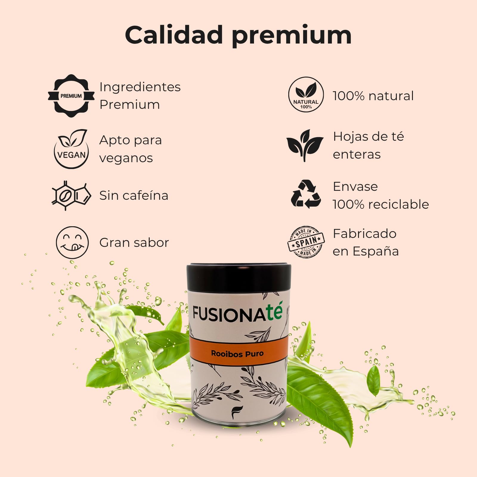 FUSIONATÉ Rooibos Natural a Granel, Lata 100 g de Infusión sin Teína, Relajante y Antioxidante, 100% Natural, Ideal para Niños y Adultos, Deliciosa en Infusión Caliente o Fría