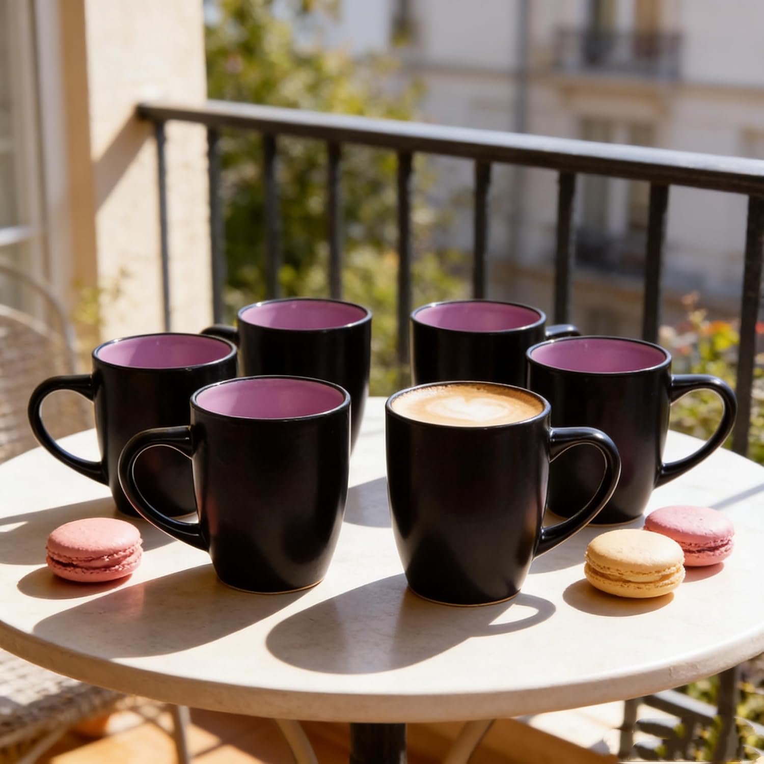 Coffee Cup Set 6-12oz Large Handle Ceramic Cup, Matte Black Coffee Cup, Suitable for Coffee, Soup, Tea, Milk, Latte, Hot Cocoa, Women, Men,Mug Sets. (purple)