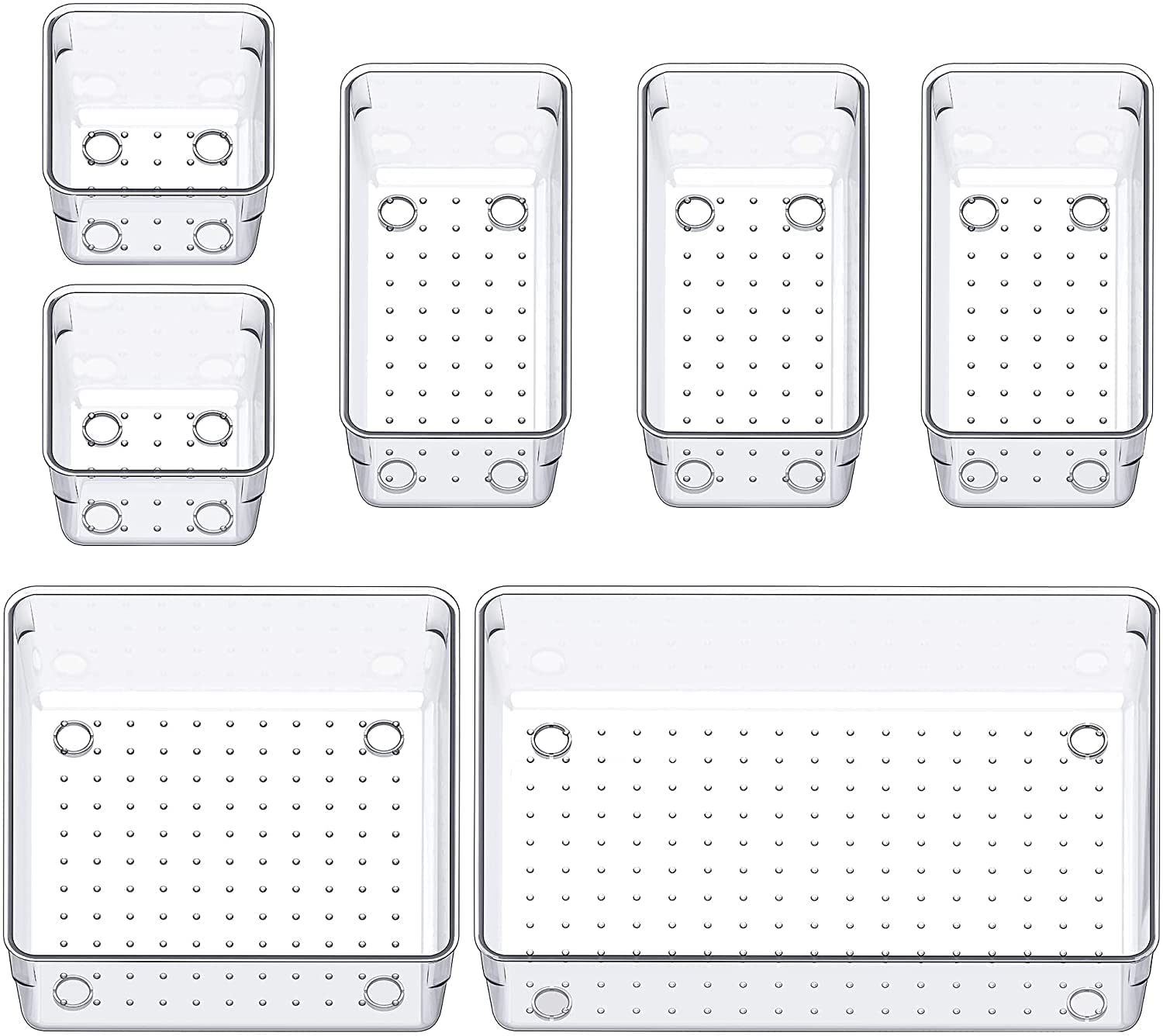 MECHDEL Drawer Organizer Set/Bathroom and Dressing Table Trays/Cosmetic Display/Bathroom Cosmetic Organizers/Unbreakable Drawer Organizer/Drawers Divider Tray (Transparent, 7PCS Set)