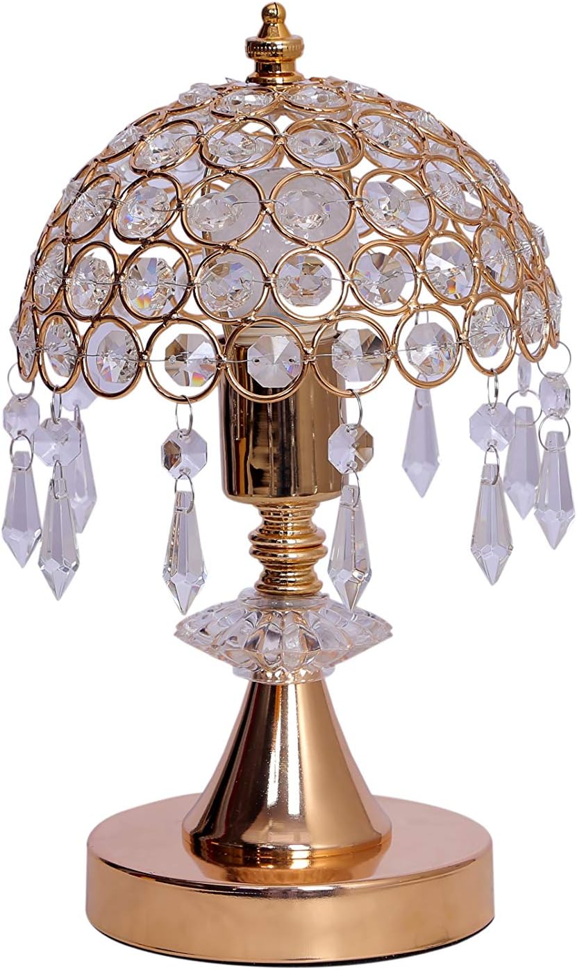 Altezza Crystal Glass and Metal Electric Crystal Touch Lamp (White & Golden) Pack of 1
