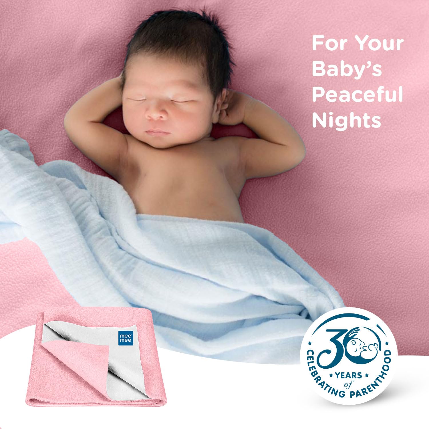 Mee Mee's Instadry Cotton Bed Protector: Ultra-Absorbent, Rapid-Dry Mattress Sheet for Newborns - Breathable, Gentle, and Reusable Waterproof Cot Sheet for Infants (0-48 Months) - 140x220cm, Pink - Image 6 thumbnail