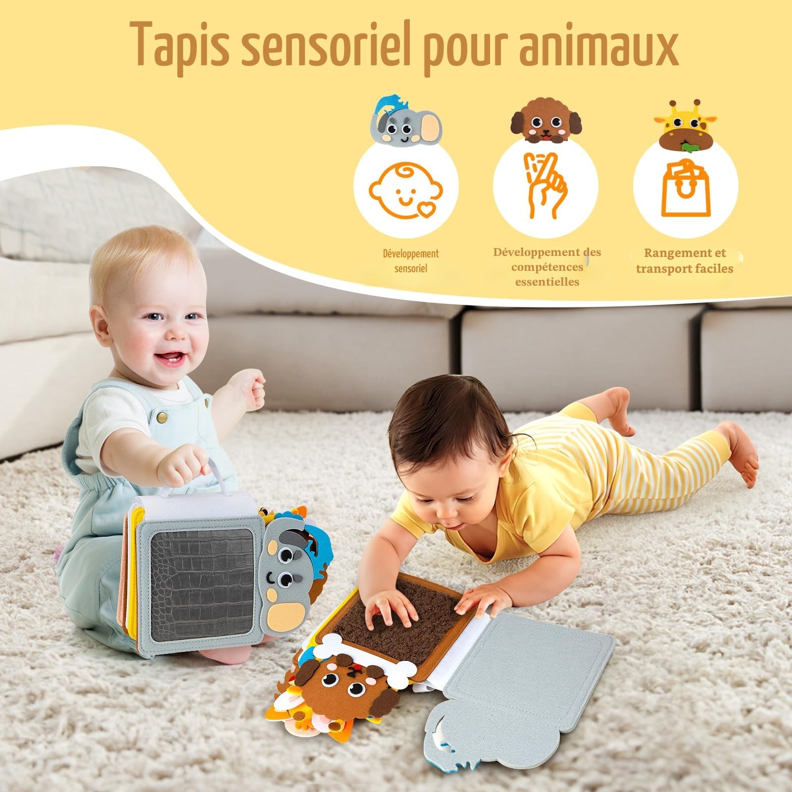 8PCS Tapis Sensoriel Bébé: Jouets sensoriels pour bébés et Enfants en Bas âge - Carreaux Tapis Sensoriel Animaux texturés Tactiles pour Enfants autistes