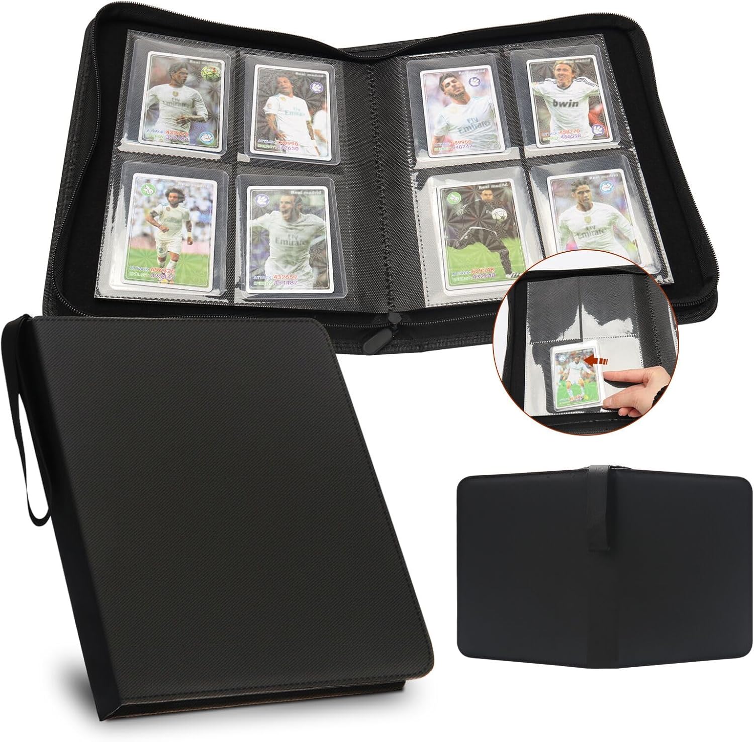 Toploader Binder, HYMENEX Top Loader Card Storage Holds 96 Cards, 4 Pocket Top Loader Card Binder for Trading Cards 3" x 4" Rigid Card Holders and Sports Cards - Classic Black