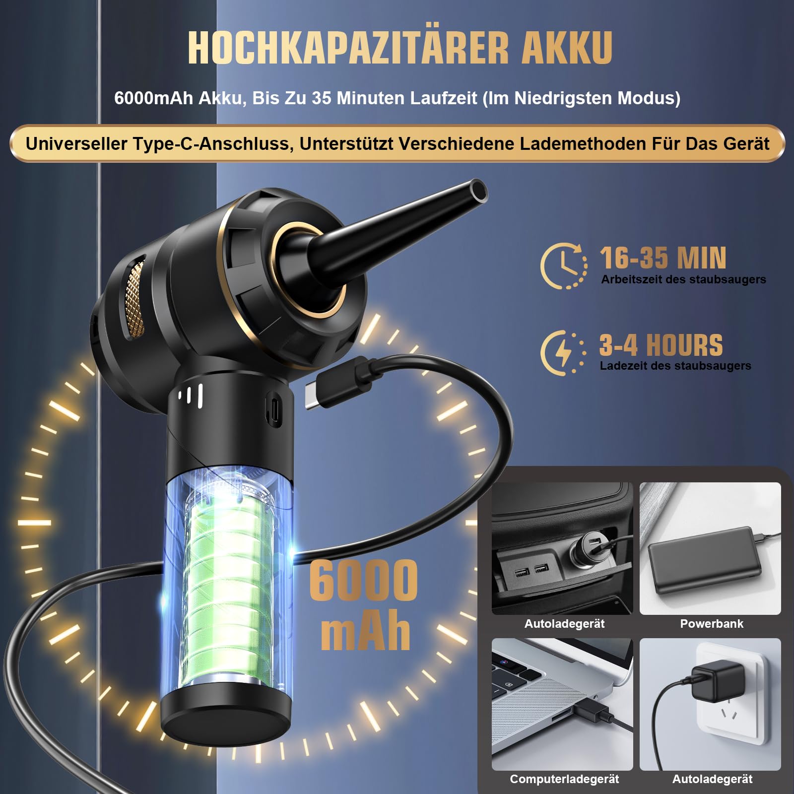 Handstaubsauger Akku 4-in-1,Auto Staubsauger Stark,28000PA HandstaubsaugerKabellos,3-Gang 240000 U/min Handstaubsauger Akku Testsieger für Auto,Küche,PC,Sofa,Büro,Haus& Tierhaar Reinigung