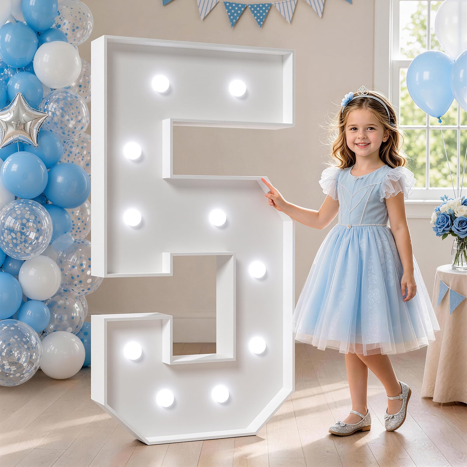 Bugame Números de marquesina de 4 pies, números 5 iluminados con luz fría, números grandes para decoraciones de fiesta de cumpleaños 15, 50, kit de decoración de aniversario
