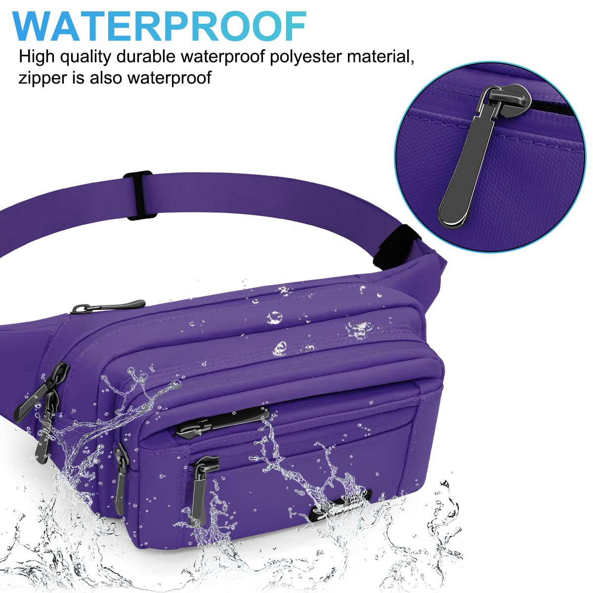 REETEE Waterproof bumbags for Ladies Men Fashion Bum Bag with Adjustable Belt and 5 Zipper Pockets Large Capacity Fanny Pack Waist Bag for Outdoors Sport - Image 2
