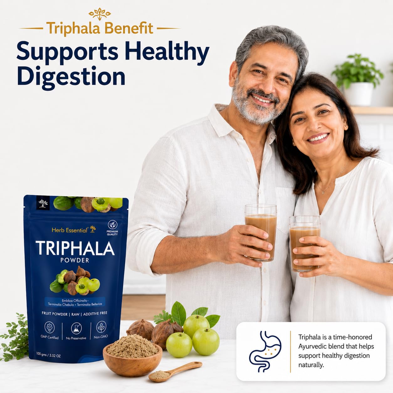 Herb Essential Triphala Powder 100g | Ayurvedic Triphala Churna Herbal Supplement | Supports Digestion, Healthy Gut, Constipation, Acidity & Bloating | Pure Organic Herbal Powder 1