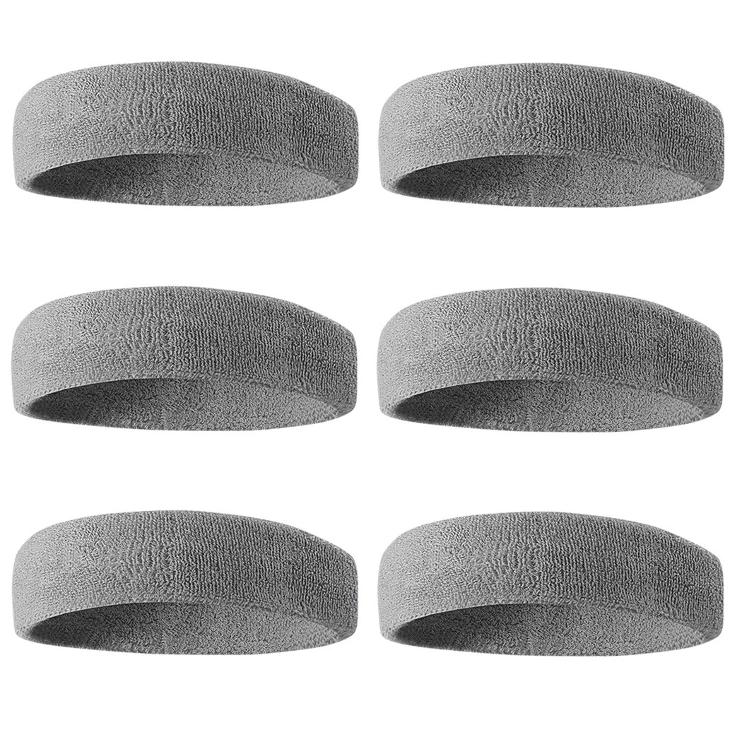 Beace Sweatband Sports Headband for Men and Women, Moisture Wicking Athletic Cotton Terry Cloth Sweatband for Tennis, Running, Gym, Working Out, 6pcs, 6Gray-image-39