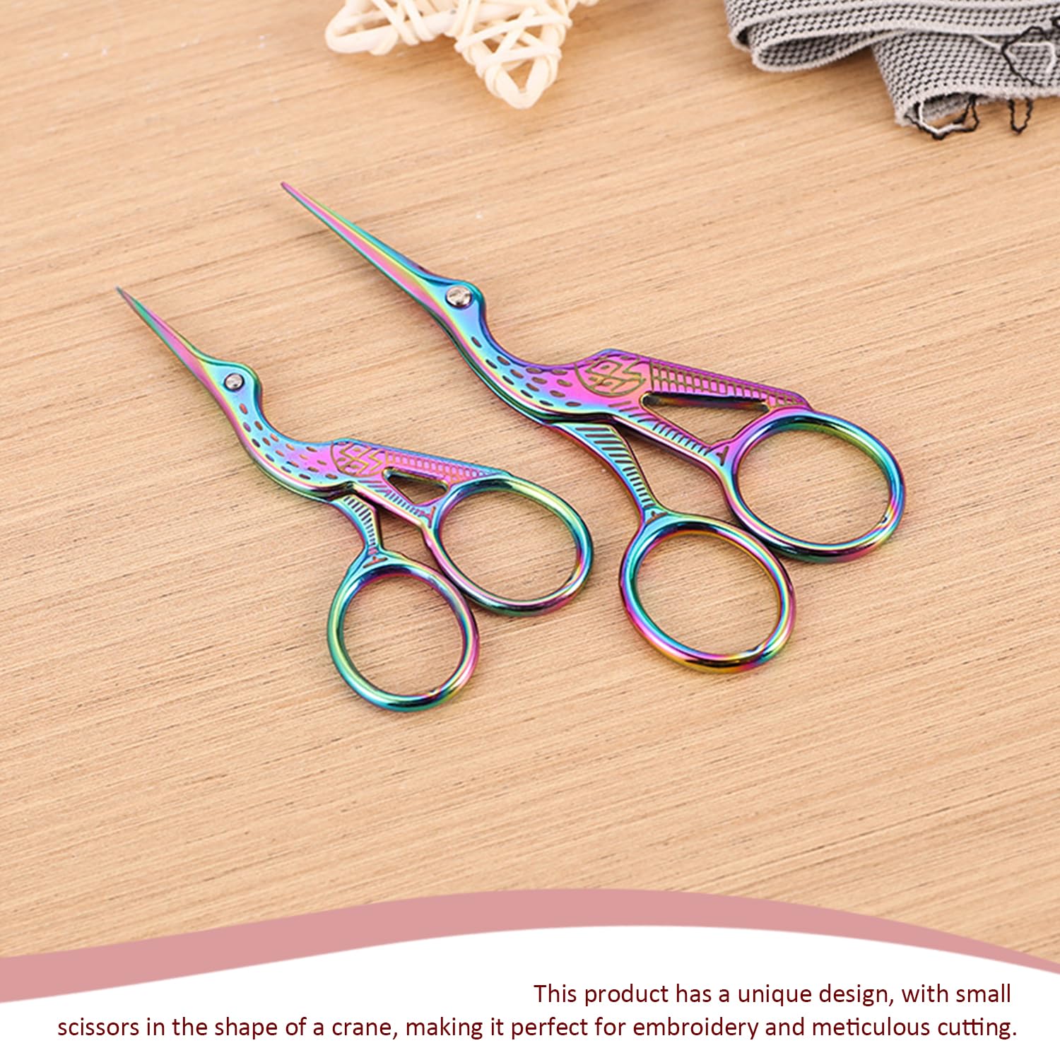 LSYYSL 2 Small Scissors, 1 Double-Sided Soft Ruler, Metal Stork Scissors, Colorful Embroidery Scissors, Multifunctional Scissors - Image 3