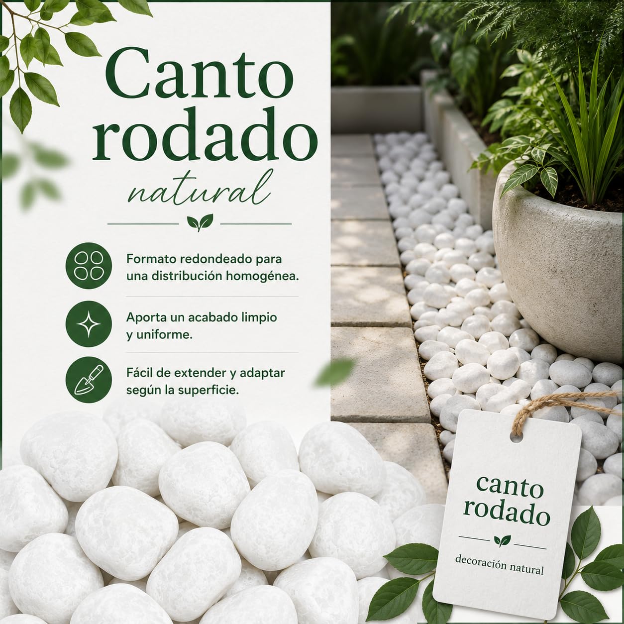 Piedra mármol Canto rodado Blanco Saco de 25Kg, Piedra Decorativa para Jardin o Espacios Exteriores. (40/60)