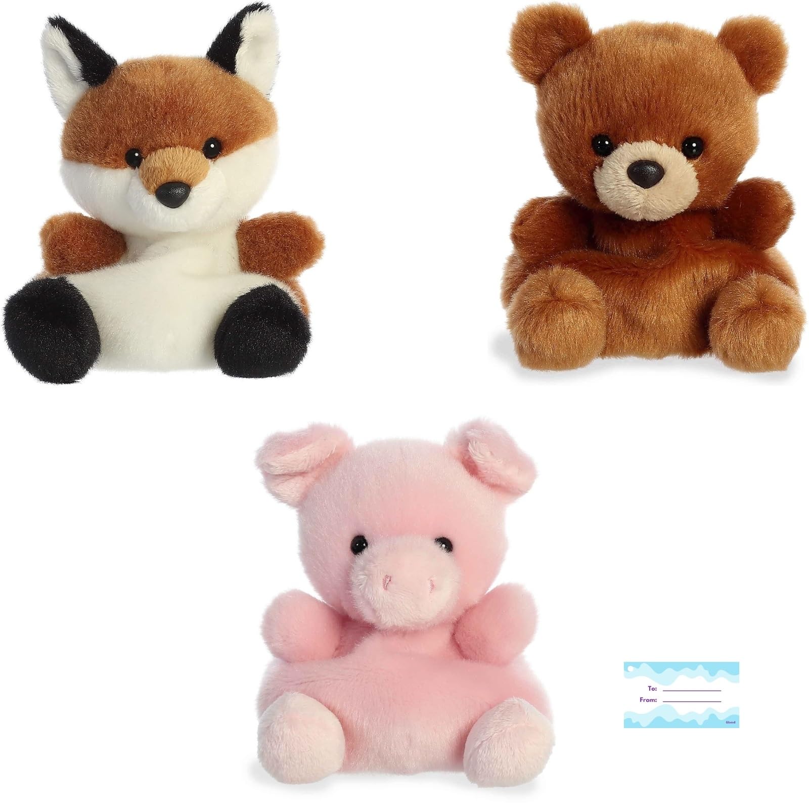 Aurora Palm Pals Bundle of 3 Plush Stuffed Animals - Sly Fox, Wizard Pig and Artie Bear, with Gift Tag
