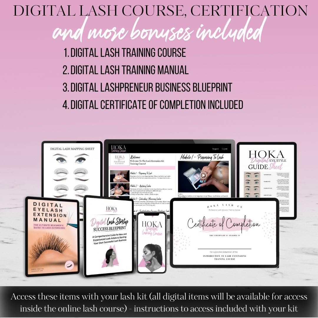 Hoka Lash Eyelash Extension Kit & Training Course and Certification Professional Lash Extension Kit for Beginners Includes Practice Mannequin Head Lash Trays Glue Tweezers Fan & More product thumbnail 4
