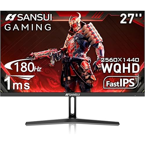 SANSUI 27 Inch WQHD 2560 x 1440 IPS Gaming Monitor, 180Hz 1ms Computer Monitor, DP 1.2 x2 | HDMI 2.0 x2 | VESA Mount, 120% sRGB HDR Eye Care Metal Stand (DP Cable Included)