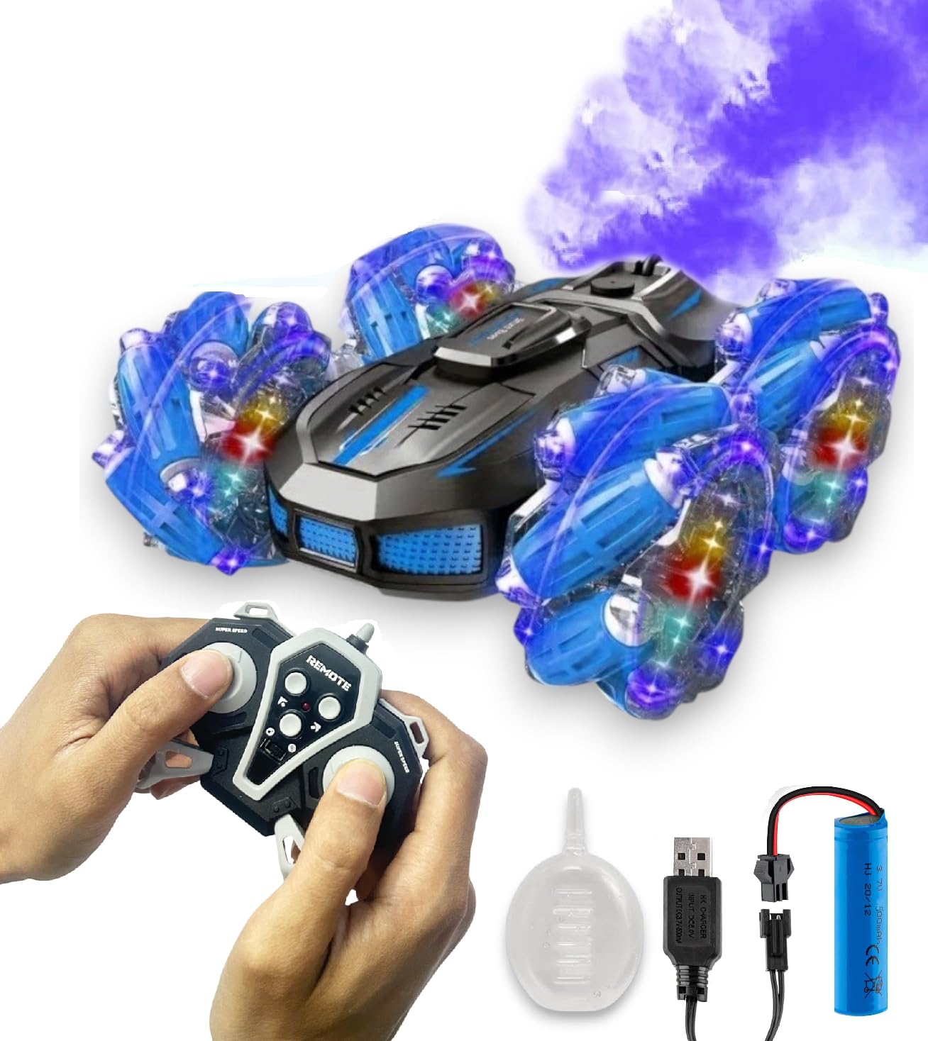 SUPER TOY Remote Control Car 4X4 Dual Sided Climbing Vehicle All-Terrain Rock Crawler Double Sided 4WD Off-Road Rechargeable Booster Spray for Kids & Adults 360° Rotate Drift Stunt RC Cars