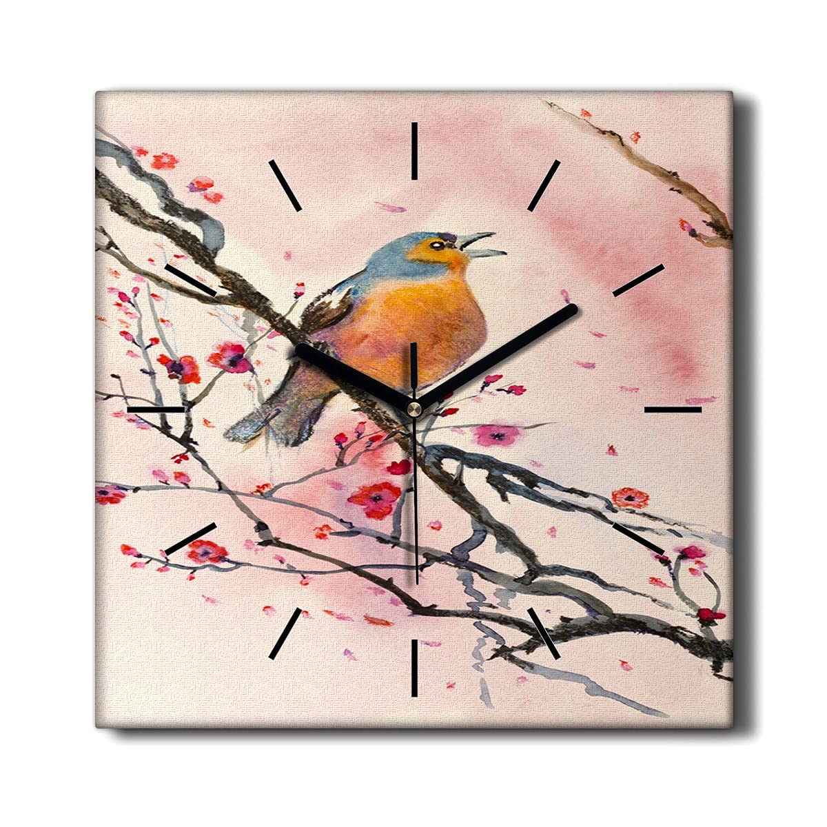 Horloge sur toile 30x30cm sans tic-tac Coloray decoration murale salon design oiseaux et fleurs